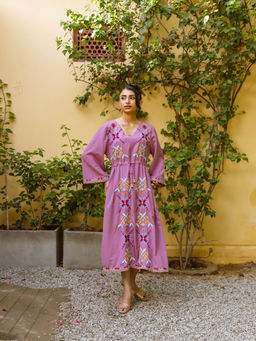 AADEWS - Parrot Lavender Embroidered Dress