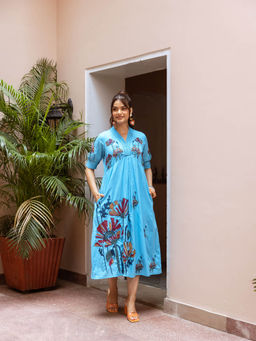 AADEWS - Ziya Sblue Embroidery Dress