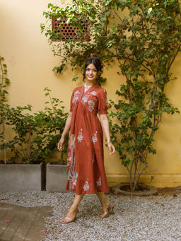 AADEWS - Ziya Rust Embroidery Dress