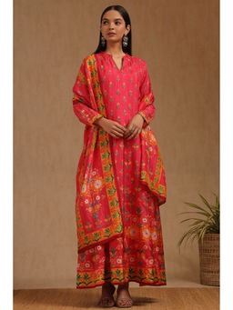 Soch - Women Pink Silk Blend Full Sleeves Gown With Dupatta