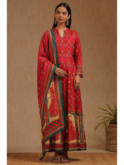 Soch - Women Pink Silk Blend Full Sleeves Gown With Dupatta