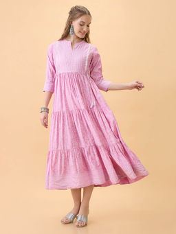Globus - Women Pink Cotton Three Fourth Sleeves Dress