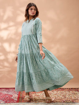 Globus - Women Green Cotton Three Fourth Sleeves Dress