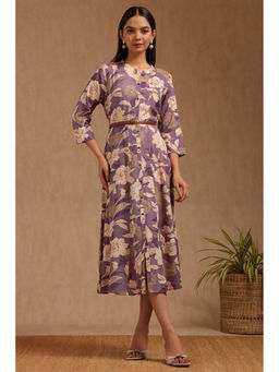 Soch - Women Purple Rayon Three Fourth Sleeves Dress