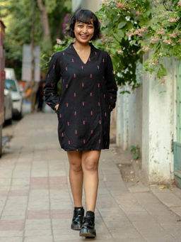 Suta - Women Black Cotton Full Sleeves Dress