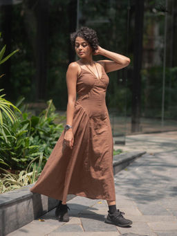 Suta - Women Brown Cotton Sleeveless Dress