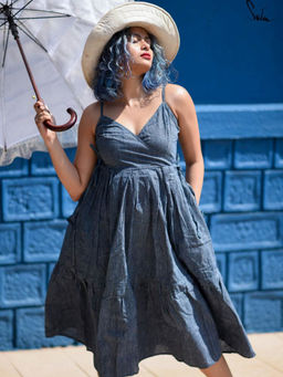 Suta - Women Blue Cotton Sleeveless Dress