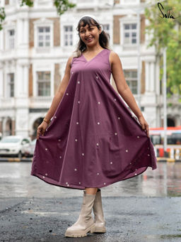 Suta - Women Purple Cotton Sleeveless Dress