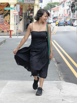 Suta - Women Black Cotton Sleeveless Dress