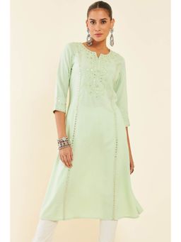 Soch - Green Rayon Mirror Work Kurta With Reflective Embellishments