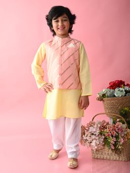 SAKA DESIGNS - Boys Stripes Kurta & Nehru Jacket with Pyjamas Pink (Set of 3)