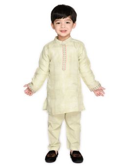 SAKA DESIGNS - Boys Checks Beige Embroidered Poly Chanderi Kurta & Pant (Set of 2)