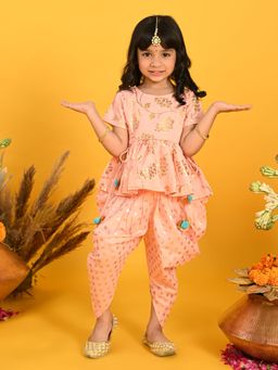 SAKA DESIGNS - Pink with Gold Floral Printed Kurta & Dhoti (Set of 2)