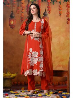 SYRISH - Rust Banarasi Silk Embroidered Kurta with Pant and Dupatta