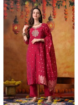 SYRISH - Pink Banarasi Silk Embroidered Kurta with Pant and Dupatta