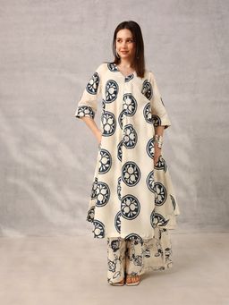 ISHIN - Blue Cotton Abstract Kurta with Palazzo