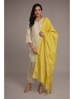 Zari Jaipur - Cream Tissue Embroidered Kurta with Pant and Dupatta