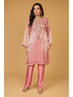 Zari Jaipur - Pink Tissue Embroidered Kurta with Pant