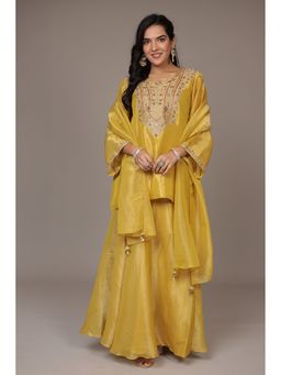 Zari Jaipur - Gold Tissue Embroidered Kurta with Skirt and Dupatta