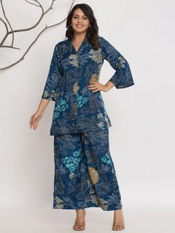 KSUT - Blue Silk Blend Floral Co-Ord Set