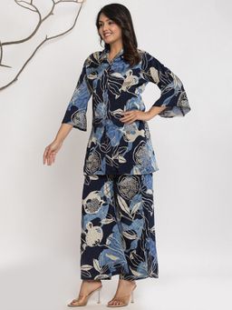 KSUT - Blue Silk Blend Floral Co-Ord Set
