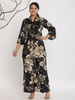 KSUT - Black Silk Blend Floral Co-Ord Set