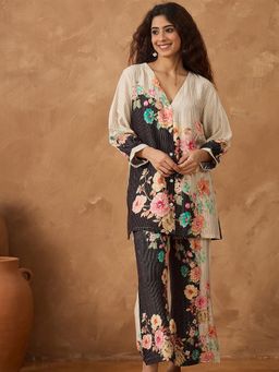 KSUT - Multi-Colour Silk Blend Floral Co-Ord Set
