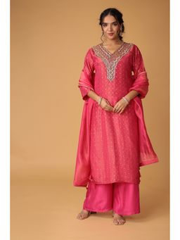 Zari Jaipur - Pink Tissue Embroidered Kurta with Palazzo and Dupatta