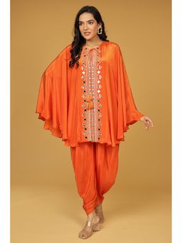 Zari Jaipur - Orange Silk Blend Embroidered Kaftan Kurta with Salwar