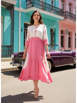 Maaesa - Rayon Round Neck Tie and Dye A-Line Dress