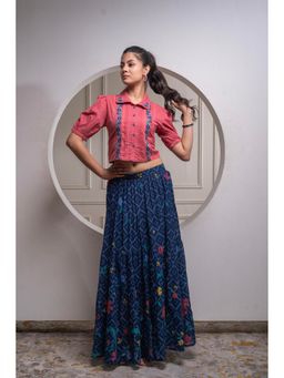 Juniper - Indigo Cotton Embroidered Top with Skirt
