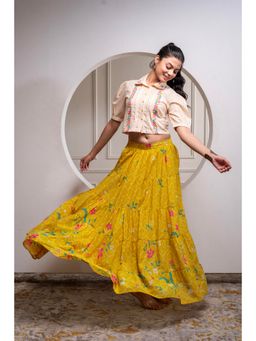 Juniper - Mustard Cotton Embroidered Top with Skirt