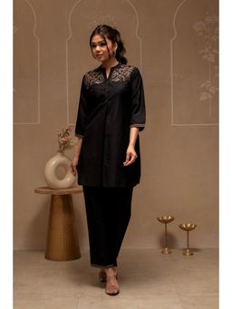 Juniper - Black Viscose Embroidered Co-Ord Set