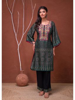 Juniper - Green Cotton Embroidered Kurta with Pant