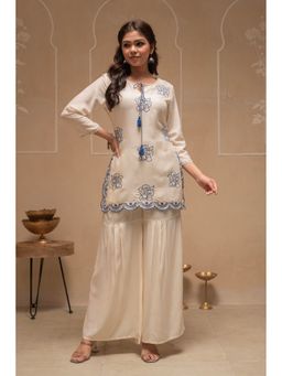 Juniper - Off White Viscose Embroidered Tunic with Palazzo