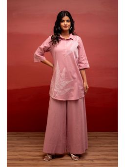 Juniper - Pink Cotton Floral Shirt with Palazzo