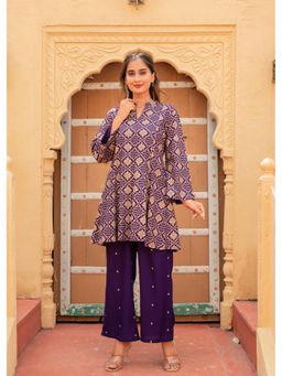 Juniper - Purple Viscose Geometric Kurta with Pant