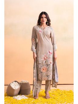 Juniper - Beige Other Embellished Kurta with Pant and Dupatta
