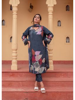 Juniper - Navy Blue Other Embellished Kurta with Pant and Dupatta