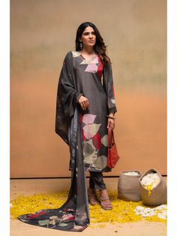 Juniper - Olive Other Embellished Kurta with Pant and Dupatta