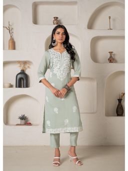 Juniper - Green Viscose Embroidered Kurta with Pant