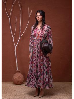 Juniper - Pink Floral Printed with Sheer Sleeves and Beaded Waist Detailing Pink