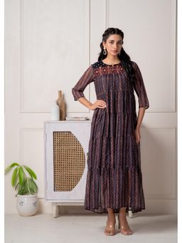 Juniper - Black Printed Tiered with Detailed Yoke Dress