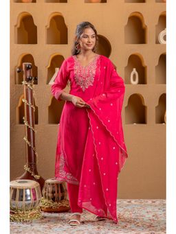 Juniper - Pink Viscose Embroidered Kurta with Pant and Dupatta