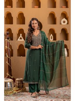 Juniper - Green Viscose Embroidered Kurta with Pant and Dupatta