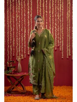 Juniper - Green Viscose Embroidered Kurta with Pant and Dupatta