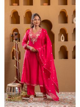 Juniper - Pink Viscose Embroidered Kurta with Pant and Dupatta
