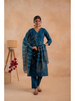 Juniper - Indigo Viscose Embroidered Kurta with Pant and Dupatta