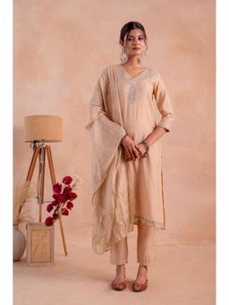 Juniper - Beige Viscose Embroidered Kurta with Pant and Dupatta