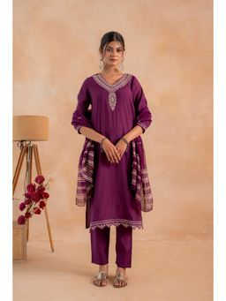 Juniper - Purple Viscose Embroidered Kurta with Pant and Dupatta